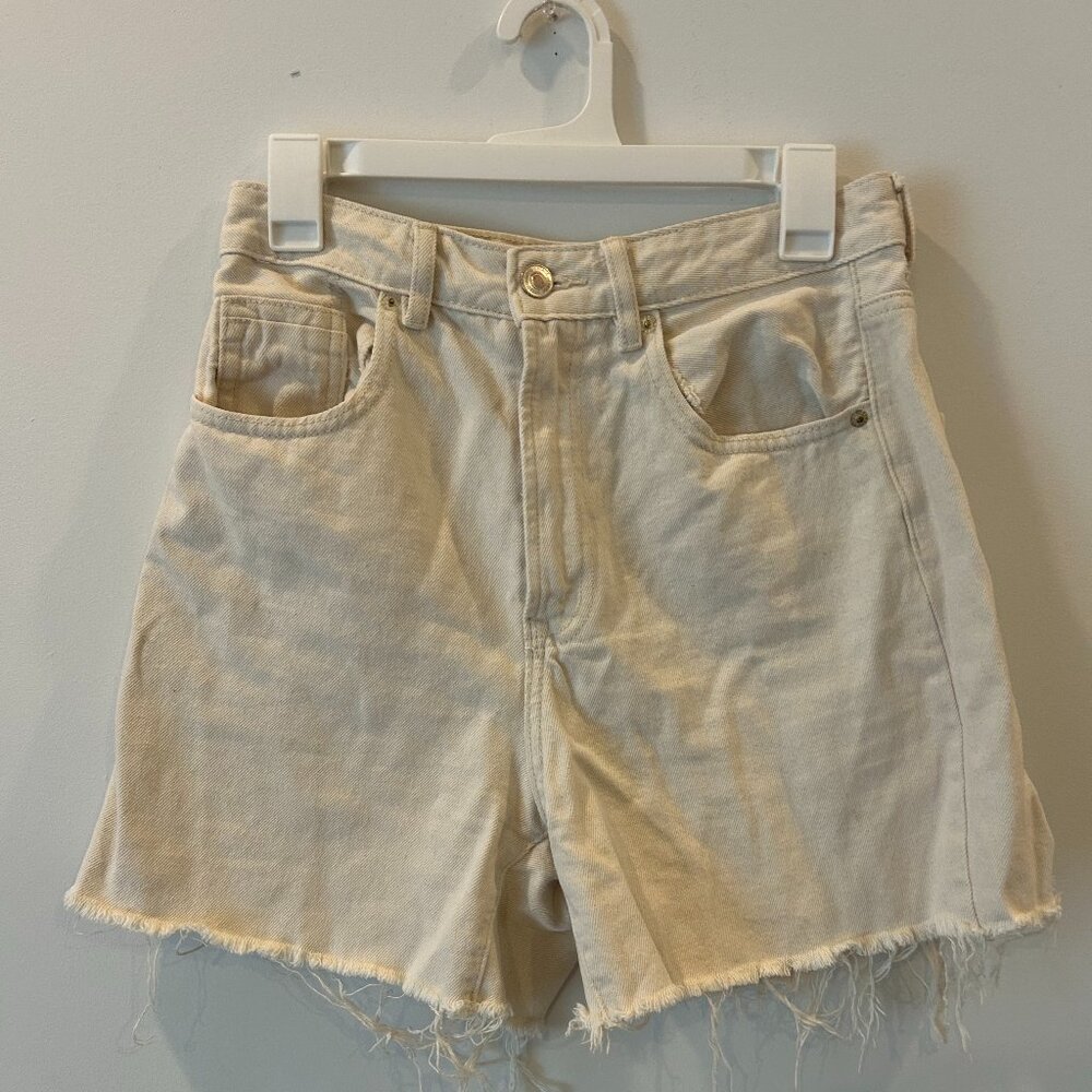 Stradivarius Cream/Ivory Long Line Denim Shorts